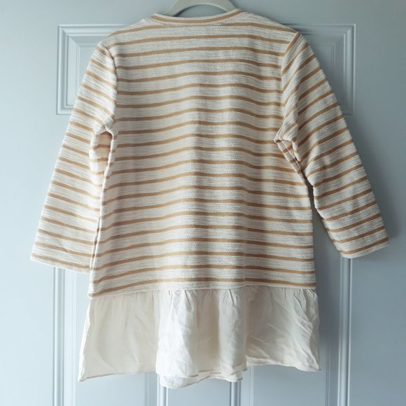 LOGO Lori Goldstein Textured Stripes Tiered Tunic Sz XS Yellow Cream Boho Preppy - Picture 2 of 8